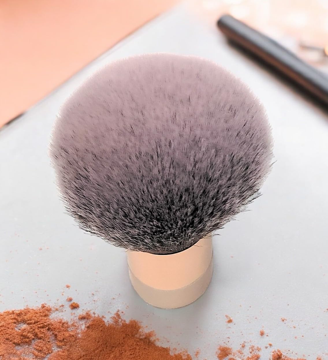 Luxurious and Very Large Soft Fluffy Powder Brush, Use as a Spray Tan Finishing Tool, Multipurpose Face and Body Barber and Beauty Tool, Large Kabuki Brush by BevyGold (Rosegold)